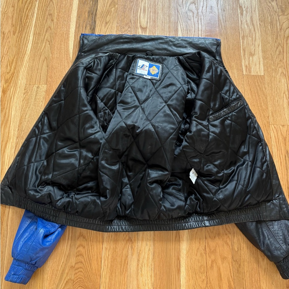 Detroit Lions Logo Athletic Sharktooth Vintage 90s Leather Jacket Moore Signed L - Picture 4 of 16
